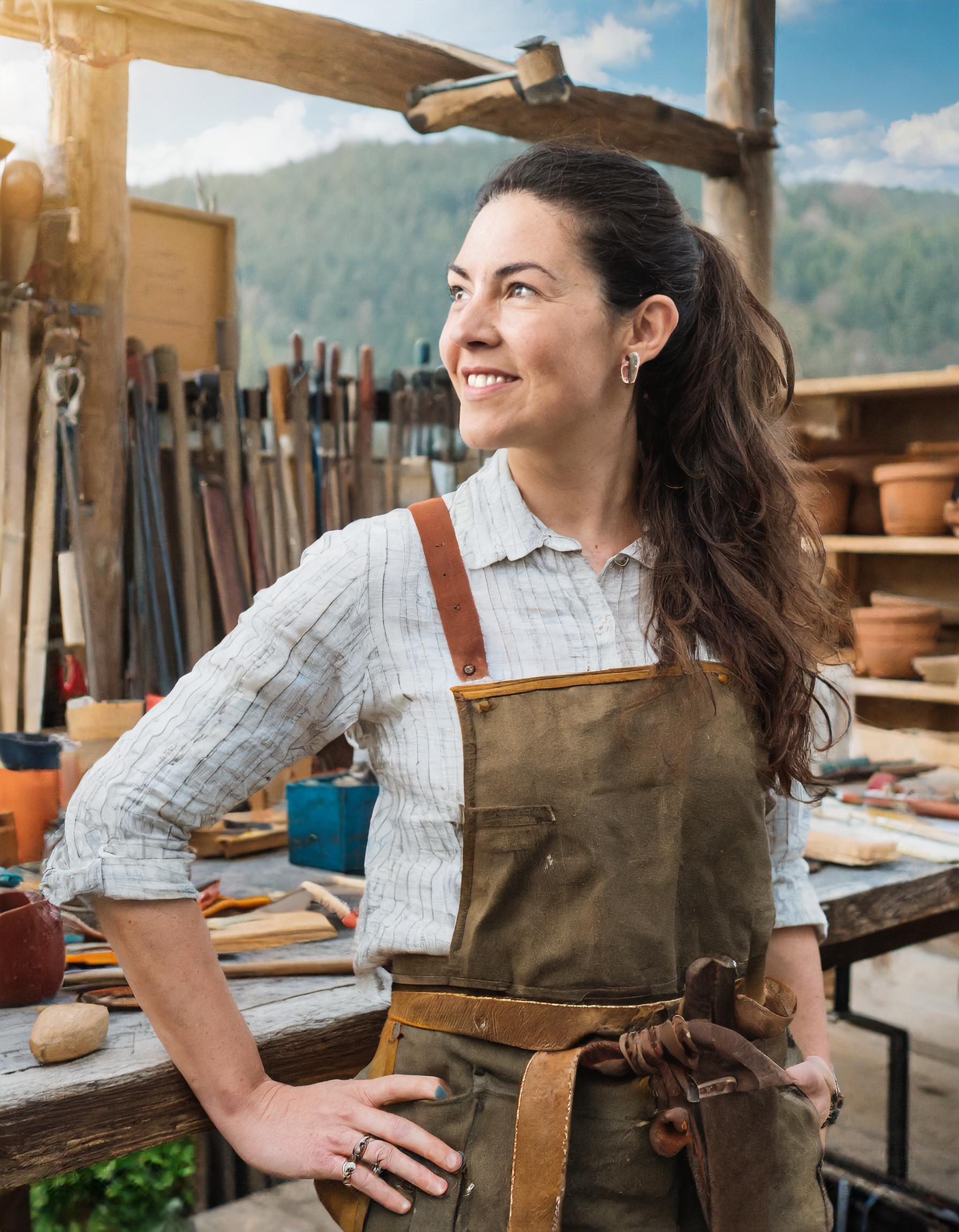 frau im café, lächelnd, im gespräch mit gästen